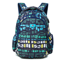 New Geometry printing women backpack USB port laptop backpack